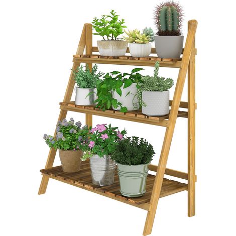 Etagère à plantes pyramidale échelle pliante 3 étagères 80 x 37 x 93 cm marron