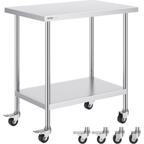 Arbeitstisch aus Edelstahl, 610 x 914 x 954,6 mm, Zubereitungstisch mit 4 Rädern, 3 einstellbaren Höhenstufen, Arbeitstisch zur Lebensmittelzubereitung für gewerbliche Küchen und Restaurants (1/5)