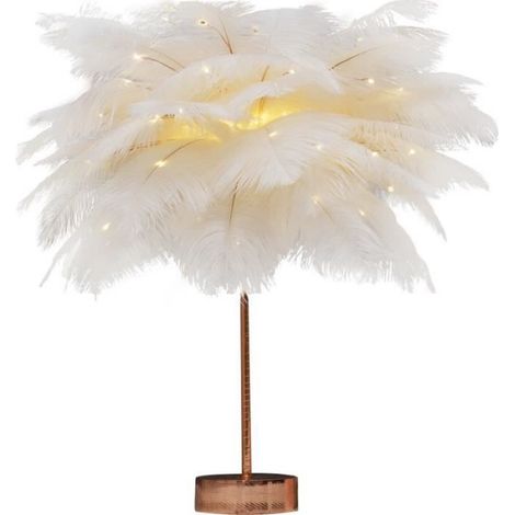 Lampe De Table - Abat-jour En Plumes D'autruche - LED Dimmable - Pour Chambre Et Salon - 1 Pièce (1/4)