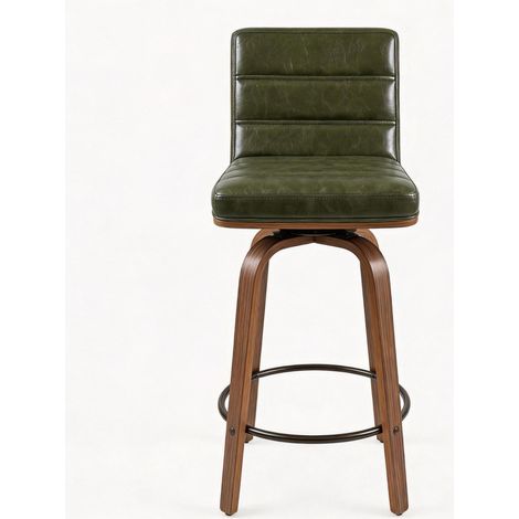 Sgabello da bar girevole a 360° con rivestimento in PU e gambe in legno curvato (1/5)
