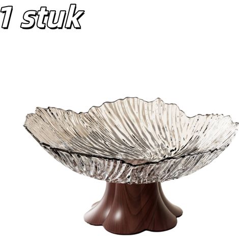 stuk - Fruitschaal - Fruitbord - Hoge fruitmand - Houtnerfafwerking - Geschikt voor de salontafel in de woonkamer, als snack- of snoepbord - Transparant (1/3)