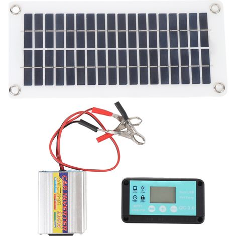 Kit panneau solaire 30W onduleur 220W et régulateur de charge pour voiture maison 12V vers 220V production énergie photovoltaïque (1/5)