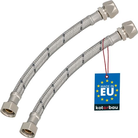 KOTARBAU® Lot de 2 Flexible Robinet 3/8" x 3/8" - Tuyau Robinet Cuisine 20 cm - Écrou Tournant x Raccord à Sertir - Rallonge Robinet Cuisine Flexible - Tuyau Flexible Plomberie - Acier Inoxydable (1/4)