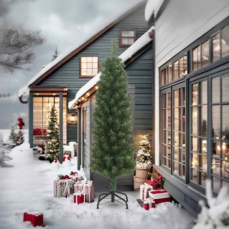 Albero di Natale Albero natalizio Albero festivo Artificiale Sottile con Base Verde 240 cm PVC (1/5)