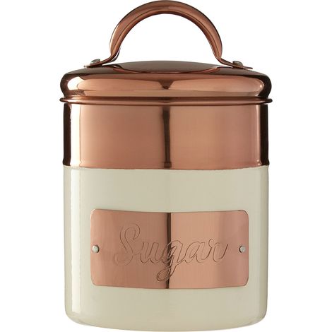 Premier Housewares Rectangular Sugar Rose Gold Canister Stainless Steel Storage Containers For Kitchen Ribbed Design Items Tea Sugar Canister And More Storage Jars w10 x d10 x h12cm (1/3)