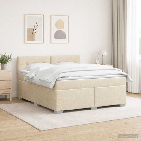 Cama con Base Tapizada, Colchón y Luz LED Crema 140 x 190 cm (1/5)