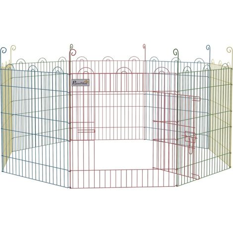 Recinto per cuccioli Ø156x60H cm, con porta con chiusura, 8 pannelli, acciaio multicolore (1/5)