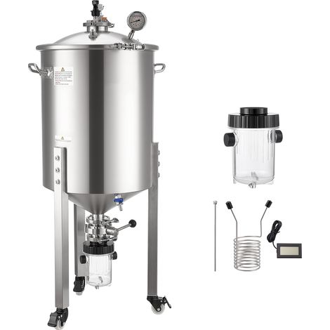 Mophorn Serbatoio di fermentazione conico in acciaio inox da 60 litri, bollitore con fondo conico e 3 ruote, ideale per la produzione di vino e birra