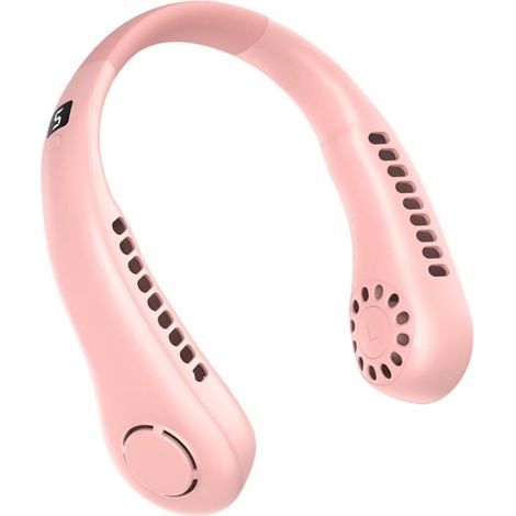 Tragbarer, pinkfarbener Nackenventilator ohne Rotorblätter. 5 Geschwindigkeitsstufen mit digitaler Anzeige. Kompakt und tragbar, per USB aufladbar. (1/4)