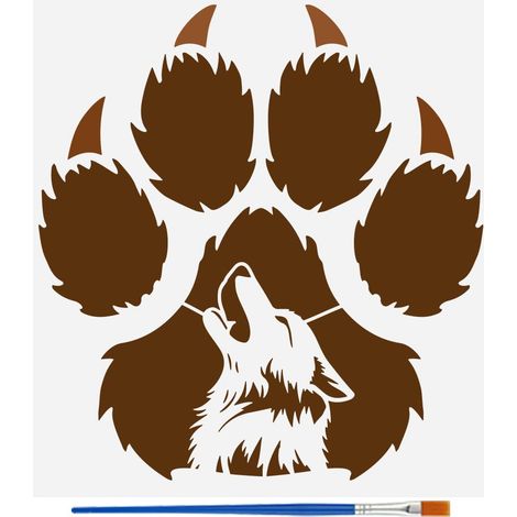Pochoir Patte Griffe Avec 1 Pinceau en Plastique 30x30cm Réutilisable Loup Hurlant Dessin Pochoir Thème Animal Modèle pour Peinture sur Mur Meubles en Bois Décoration de la Maison (1/5)