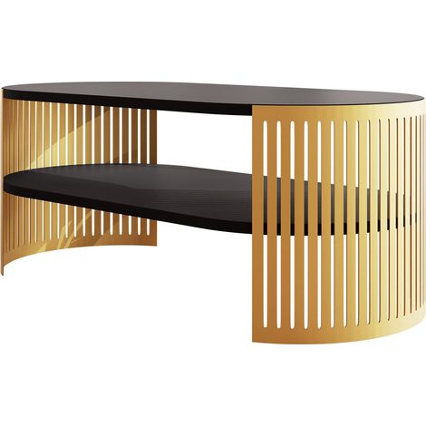 Mesa de centro Civer IV, Dorado + Negro, 40x50x100cm, Diámetro: 0, Aglomerado laminado, Ovalada