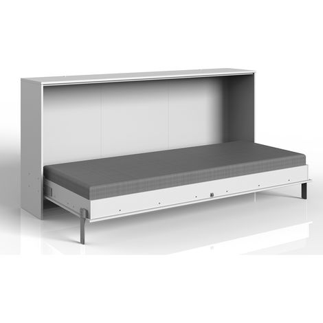 Lit escamotable horizontal coloris blanc - Longueur 212 x Hauteur 105 x Profondeur 43-117 cm -PEGANE- (1/4)