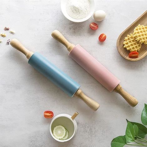 Rouleau à pâtisserie, rouleau à pâtisserie avec manche en bois pour presser la pâte (rose) (1/4)