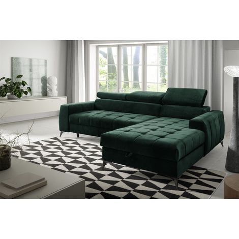 Ecksofa Schlafsofa Sofa AGNESA XS Stoff Salvador Dunkelgrün Ottomane Rechts (1/5)