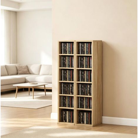 Meuble rangement CD 2 pièces, 12 compartiments, 204 CD, 21 x 22,5 x 88,5 cm, chêne HAVRYA (1/5)