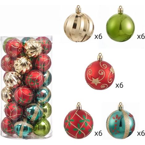 Set mit 6 cm großen Weihnachtskugeln – Verzinkte und bemalte dekorative Kunststoffkugeln für den Weihnachtsbaum (1/4)