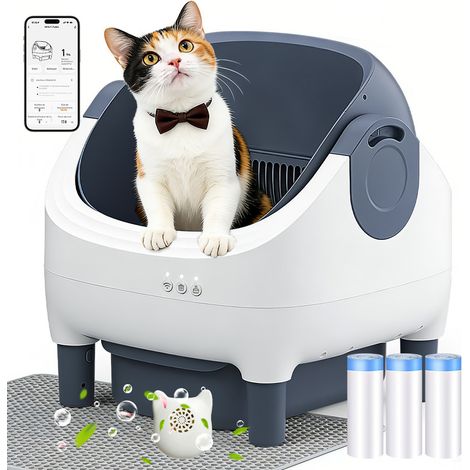 Litière chat autonettoyante 76L, contrôle par App, bac à litière automatique avec dessus ouvert, litiere automatique pour tous les types de litière et plusieurs chats
