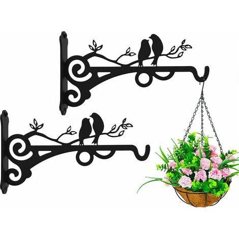 Juego de 2 soportes para cestas colgantes para postes de hormigón, soportes grandes para plantas de uso interior y exterior, ganchos metálicos de pared para regalos de jardín.