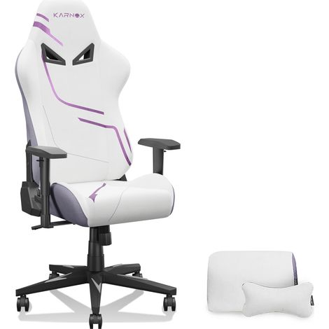 Sedia gaming ergonomica in tessuto bianco e viola con poggiatesta e supporto lombare (1/5)