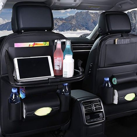 Organisateur de Voiture, Protecteur Arrière de Siège Auto, Kick Tapis Imperméable avec Table à Manger, Multi-Poches pour Rangement Voiture, en Cuir, Se pose et se retire en quelques gestes (1/5)