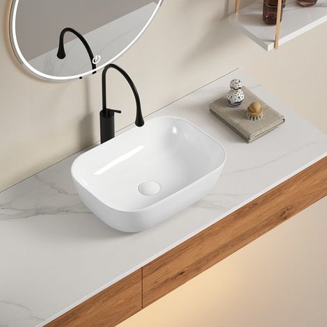 Keramik-Aufsatzwaschbecken In Weiß, Rechteckige Form