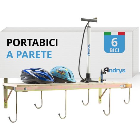 ANDRYS - Porta Biciclette con Mensola a Parete da Esterni e Interni, con Tappi e Viti, in Acciaio Zincato, 30 x 126 x 37 cm, Colore Tropical Oro, 6 Posti - Posti: 6 (1/5)