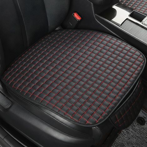 Car Seat Cushion, Leather Car Seat Cushion, Breathable Car Seat Cover, Non-Slip Front Car Seat Protection for Most Cars (Black-Red, 50 x 50 cm) (1/5)