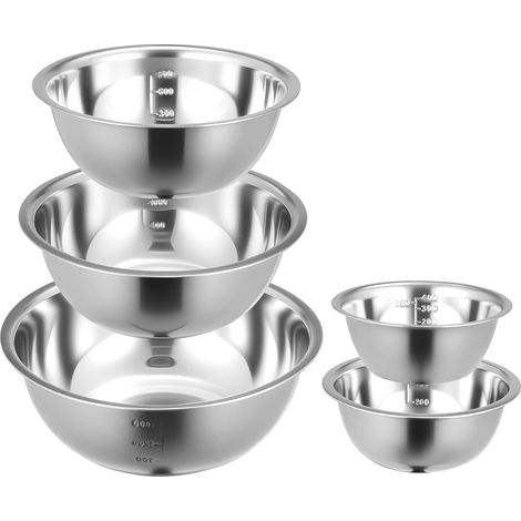 M.J COMFY-LIFE Mixing Bowls Set Stainless Steel Nesting Bowls with Measurement Markings Metal Storage Salad Bowls for Preparing Serving Dishwasher Baking Cooking Salad Prep Space Saving (Stainless Ste (1/5)