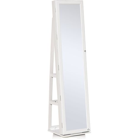 Specchio da Terra Girevole Armadio Portagioie 38x38x160 cm in MDF Bianco (1/5)