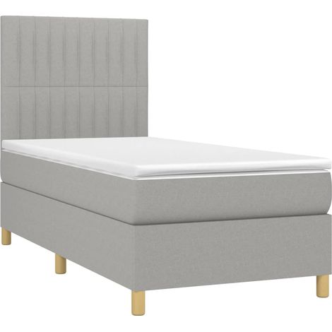 Cadre de lit LED avec sommier tête de lit matelas surmatelas 100x200 cm tissu gris clair TDL0207959