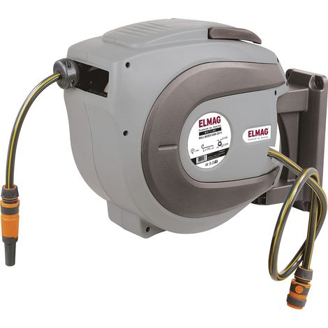 Elmag Automatik-Schlauchbox Wasserschlauchaufroller Schlauchaufroller 25 m, UV-beständiges PVC-Kunststoffgehäuse, integrierter Griff, Lagenspulmechanik, 1/2" 11 mm (1/2)