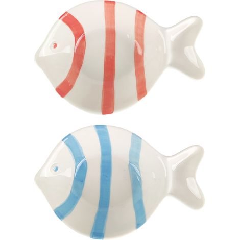 Piatto decorativo in ceramica multicolore a forma di pesce per la casa, set da 2, ideale come regalo e oggetto da collezione