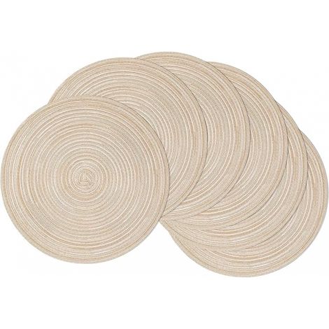 Round Braided Placemats Set of 6 Non Slip Heat Resistant Table Mats Washable Place for Dinner Party Decoration 15 inch Beige (1/5)