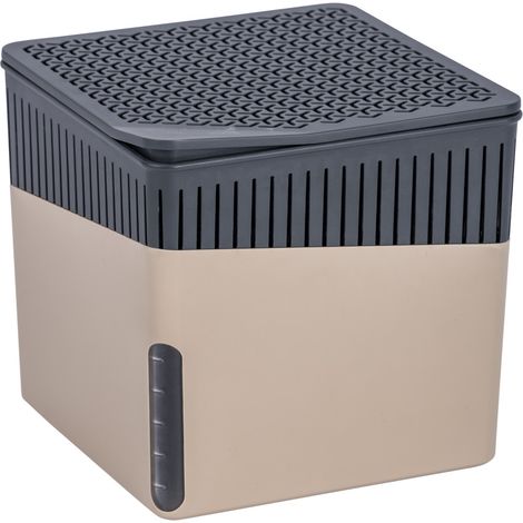 Lot de 2 déshumidificateurs Design CUBE Rechargeables 500g WENKO Absorbeur d'humidité, Anti moisissure jusqu’à 2 mois, Idéal jusqu'à 40m²,13x13x13 chaque, Beige