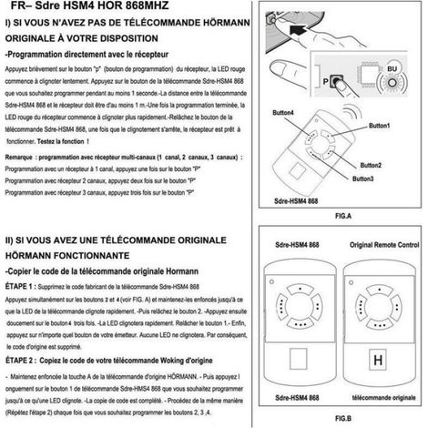 2PACK Télécommande de Garage Sdre HSM4 868 MHz avec 4 Boutons Couleur Bleue Remplacer Les émetteurs Hormann 868 MHz HS4 HSM2 HSP4 (1/5)