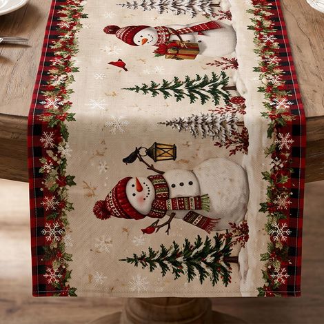 Chemin de Table 180x33cm - Decoration Table Bonhomme de Neige (1/5)