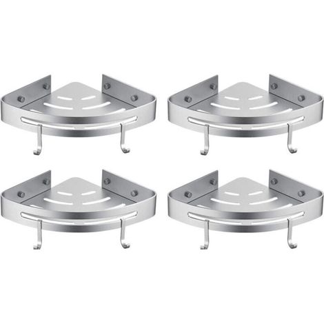 Étagère de Douche d’Angle Adhésive en Aluminium 4 Pièces Organiseur Salle de Bain (1/4)