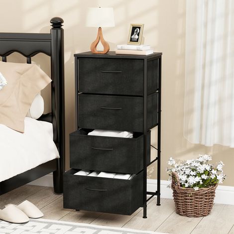 Chest of drawers with 4 drawers, chest of drawers with wooden top, sideboard with sturdy metal frame, black (1/5)