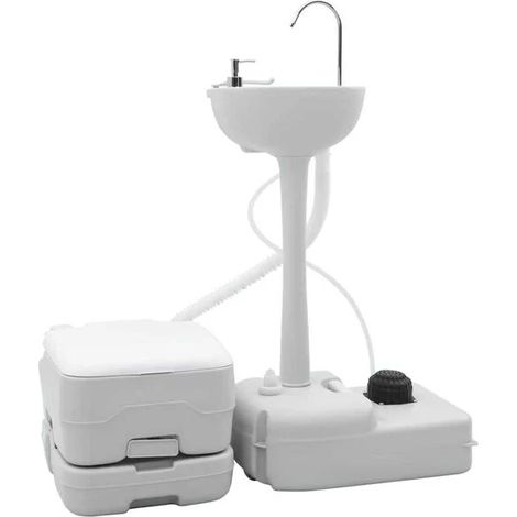 Ensemble de toilette de camping deux pièces, gris et blanc