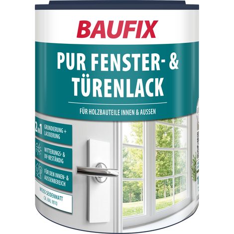 BAUFIX PUR Fenster- & Türenlack weiss seidenmatt, 1 Liter, Weißlack (1/5)