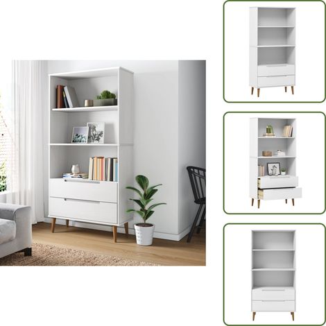 Libreria con cassetti - vidaXL Libreria MOLDE Bianca 85x35x170,5 cm in Legno Massello di Pino - Libreria con scomparti