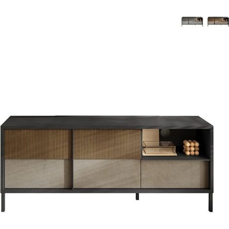 Meuble TV salon design moderne 2 portes 1 tiroir 156x40x64cm Saban - Beige