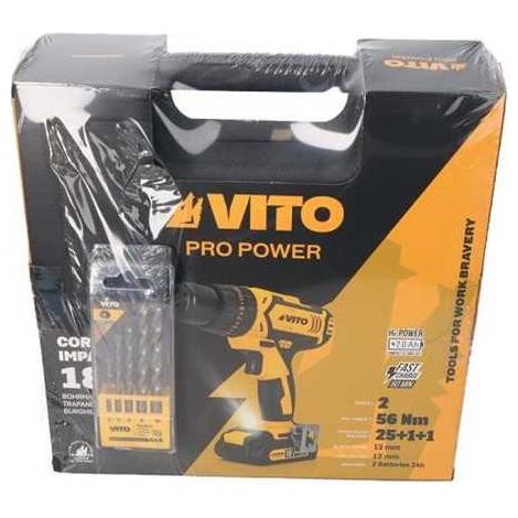 Taladro atornillador VITO sin cable 18v + regalo juego brocas piedra