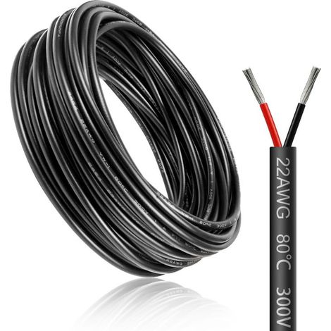 Câble électrique 20 mètres 22 AWG 2x0,3mm² à 2 conducteurs, fil de cuivre étamé flexible, impédance faible, compatible alimentation LED 5V / 12V / 24V, résistance aux hautes températures (1/5)