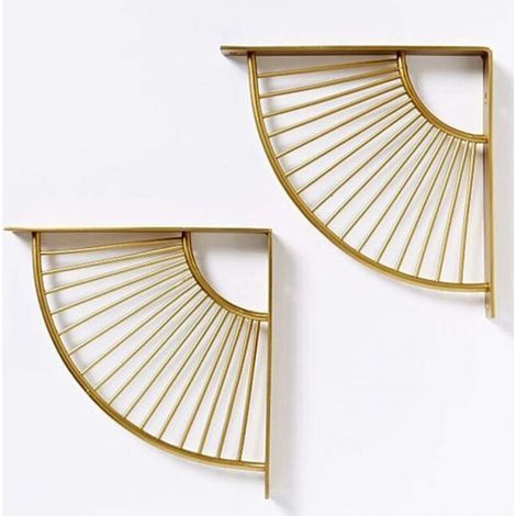 2 Pack 15×15cm Gold Fan Shape Triangle Shelf Bracket Metal Floating Shelf Brackets Wall Mounted Shelf Bracket Heavy Duty Corner Brace for Home Office Restaurant etc (1/5)