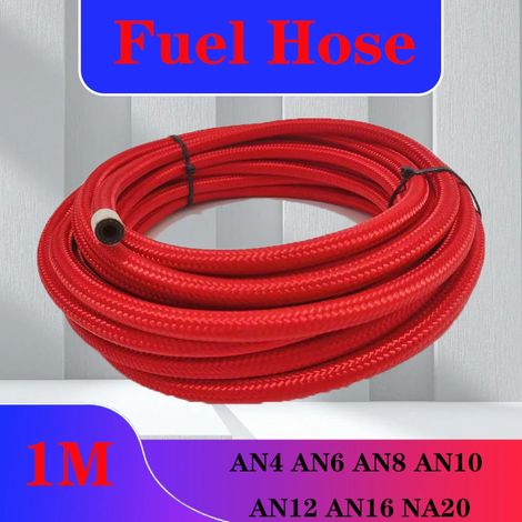 Tuyau de carburant (rouge) pour refroidisseur d'huile et de gaz, tube en nylon tressé avec intérieur en acier inoxydable et caoutchouc CPE, 1 m, AN4, AN6, AN8, AB10, AN12, AN16, AN20 (1/4)