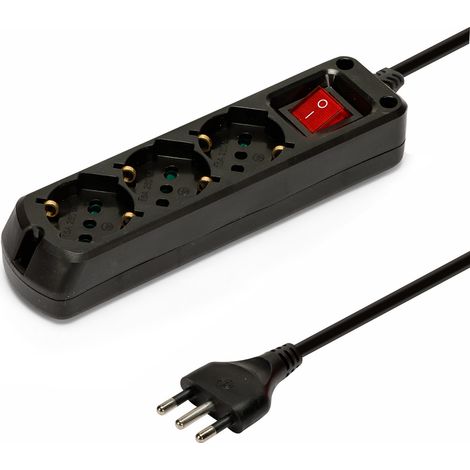 Velamp Multipresa - 3 Prese Polivalenti (Schuko + 10/16A) - Spina Grande 16A - Interruttore Luminoso – Colore Nero (1/5)
