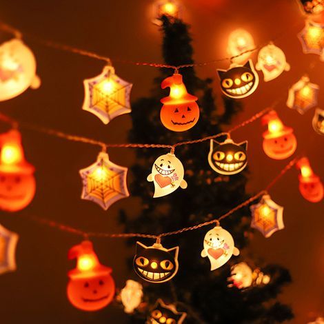 Guirlande Lumineuse Halloween - Citrouille Chauve-Souris Fantôme - Fonction Minuterie et 8 Modes d'Éclairage - Alimentation par Piles AA - Pour Intérieur et Extérieur - 1 Pièce (1/5)
