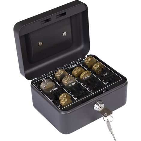 ARREGUI Elegant Cash Cassetta di sicurezza con chiave per contare e trasportare denaro, Cassetta Portavalori in acciaio con vassoio Portamonete, Cassaforte portatile, Nero 15 cm de larghezza C9614-EUR