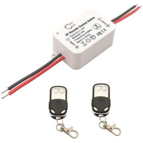Interruptor de control remoto inalámbrico DC 12V 24V 10A 1 canal 433MHz Receptor de relé RF con 2 transmisores Llavero, para cerradura electrónica/de luz, fácil de instalar (1/4)